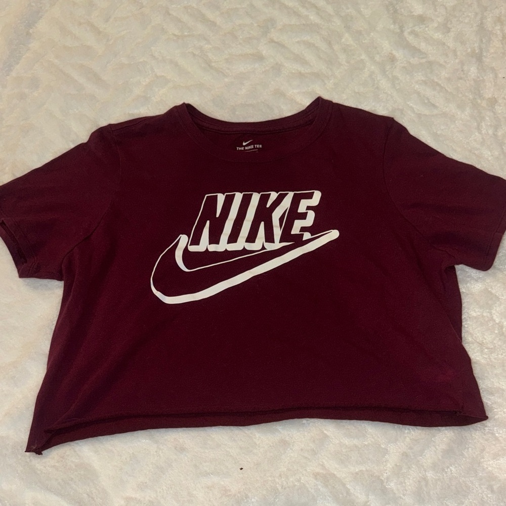 Nike Burgundy Crop Top with White Logo